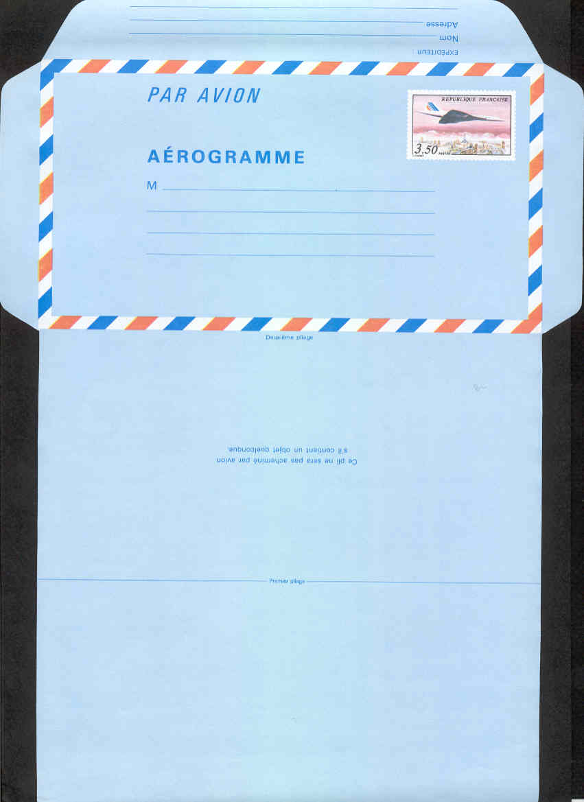 LETTRE AEROGRAMME AIR LETTER PAR AVION OBLITERATION PARIS NEW YORK ROISSY 1987 